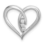 14k White Gold Diamond Polished 3-Stone Heart Chain Slide