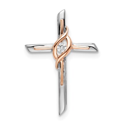 14k Two-tone White and Rose Gold Diamond Cross Chain Slide