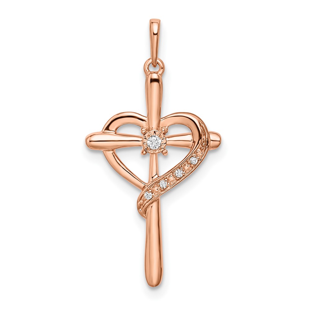 PM8486-003-RA.jpg 14k Rose Gold Diamond Cross with Heart Pendant - Image 1