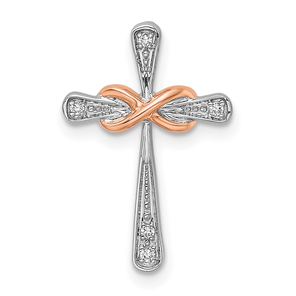 PM8487-002-WRA.jpg 14k Two-tone White and Rose Gold Diamond Cross with Infinity Chain Slide - Image 1
