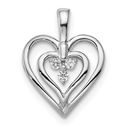 14k White Gold Polished Two Hearts Diamond Pendant