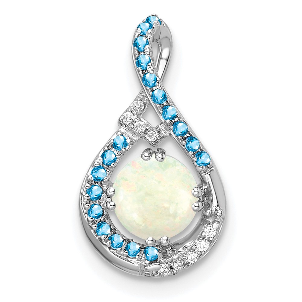 PM8524-BT_OP-002-WA.jpg 14k White Gold Blue Topaz/Opal/Diamond Chain Slide - Image 1