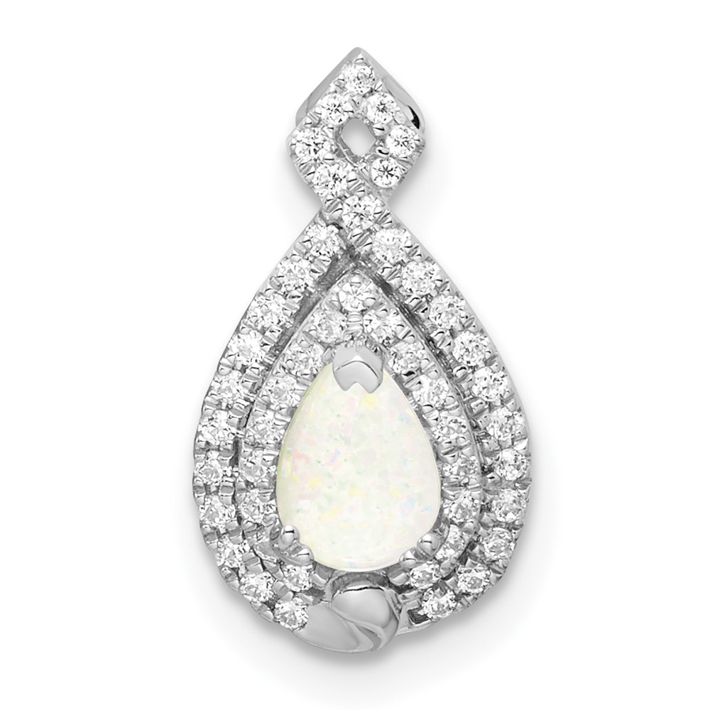 PM8525-OP-016-WA.jpg 14k White Gold Polished Pear Opal and Diamond Chain Slide - Image 1