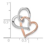 14k Two-tone White and Rose Entwined Double Heart Diamond Chain Slide - Image 3