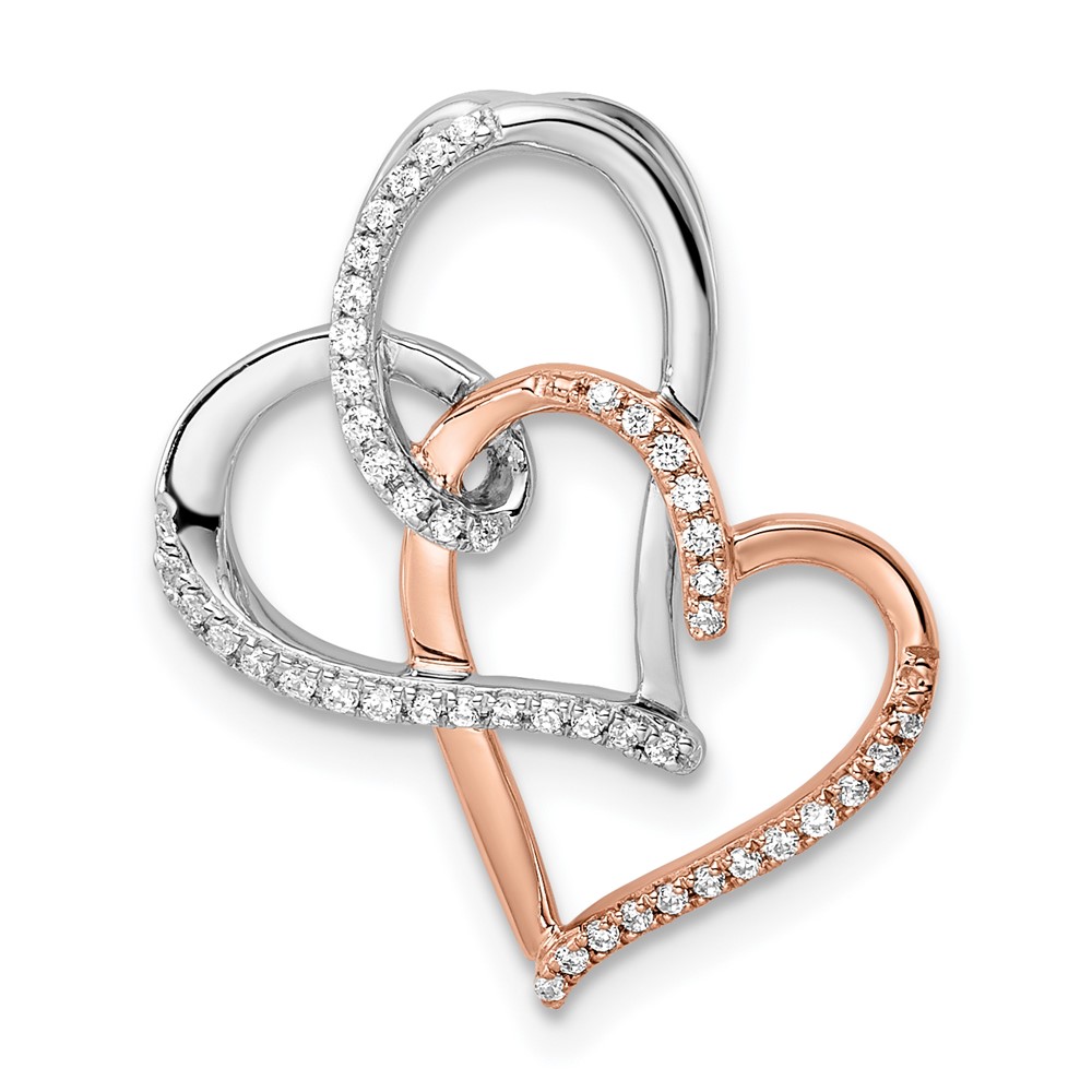PM8531-015-WRA.jpg 14k Two-tone White and Rose Entwined Double Heart Diamond Chain Slide - Image 1