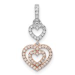14k Two-tone White and Rose Hearts Dangle Diamond Pendant
