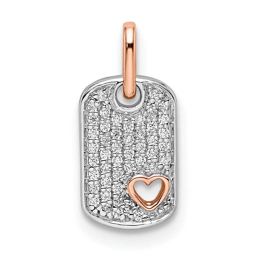 PM8545-014-WRA.jpg 14k Two-tone White and Rose Small Dog Tag with Heart Diamond Pendant - Image 1