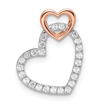 14k Two Tone Rose and White Gold 1/4 carat Lab Grown Diamond VS/SI+ G+ Complete Double Heart Chain Slide Pendant