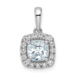 14k White Gold 1/4 carat Lab Grown Diamond VS/SI+ G+ March Birthstone Aquamarine Halo Pendant