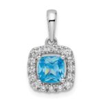 14k White Gold 1/4 carat Lab Grown Diamond VS/SI+ G+ December Birthstone Blue Topaz Halo Pendant
