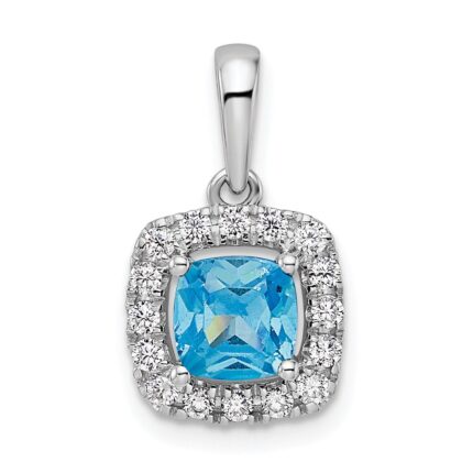 14k White Gold 1/4 carat Lab Grown Diamond VS/SI+ G+ December Birthstone Blue Topaz Halo Pendant
