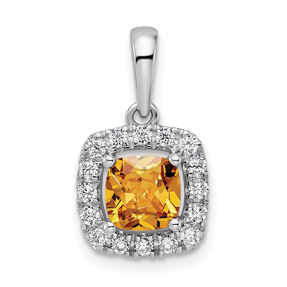 PM9037-CI-028-WAA.jpg 14k White Gold 1/4 carat Lab Grown Diamond VS/SI+ G+ November Birthstone Citrine Halo Pendant - Image 1