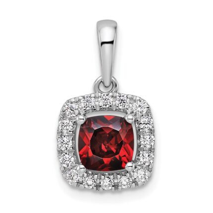 14k White Gold 1/4 carat Lab Grown Diamond VS/SI+ G+ January Birthstone Garnet Halo Pendant