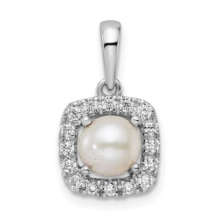14k White Gold 1/4 carat Lab Grown Diamond VS/SI+ G+ June Birthstone Freshwater Cultered Pearl Halo Pendant