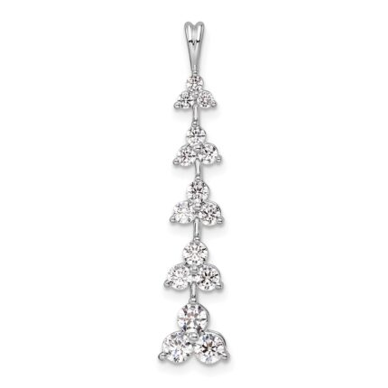 14k White Gold 1 carat Lab Grown Diamond VS/SI+ G+ Five Three Stone Cluster Bar Chain Slide Pendant