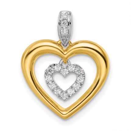 14k Two-tone 1/6 carat Lab Grown Diamond VS/SI+ G+ Complete Dangle Double Heart Pendant