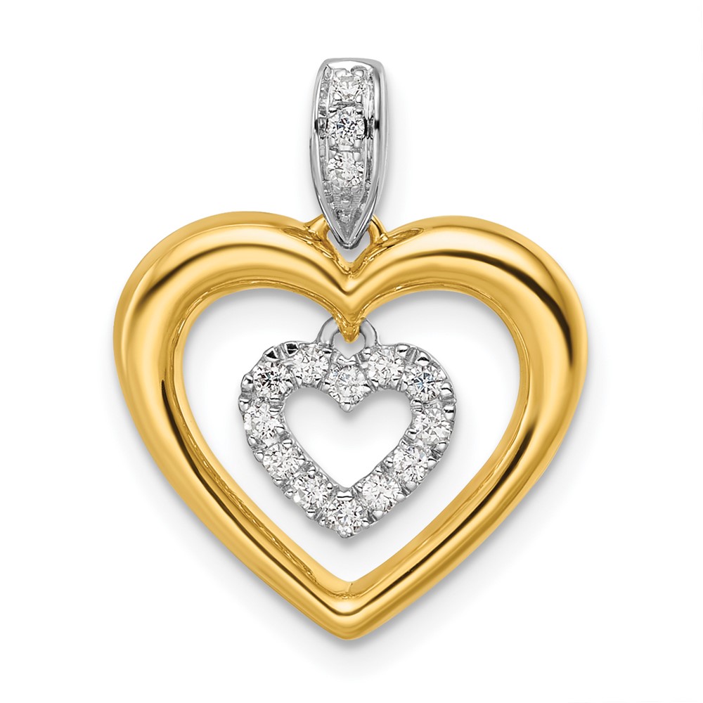 PM9140-016-YWAA.jpg 14k Two-tone 1/6 carat Lab Grown Diamond VS/SI+ G+ Complete Dangle Double Heart Pendant - Image 1