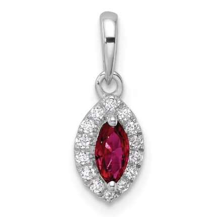 14k White Gold 1/10 carat Lab Grown Diamond VS/SI+ G+ and Lab Created Ruby July Birthstone Pendant