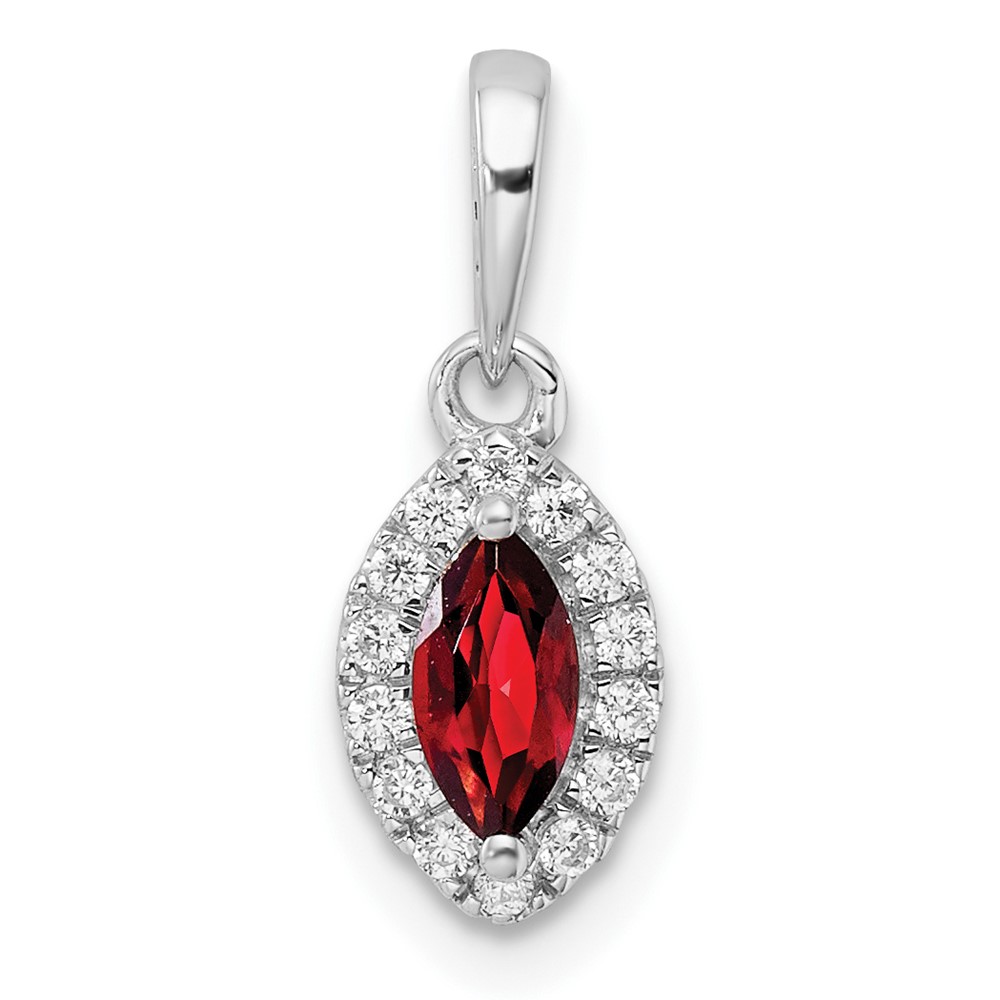 PM9354-GA-010-WAA.jpg 14k White Gold 1/10 carat Lab Grown Diamond VS/SI+ G+ and Garnet January Birthstone Pendant - Image 1
