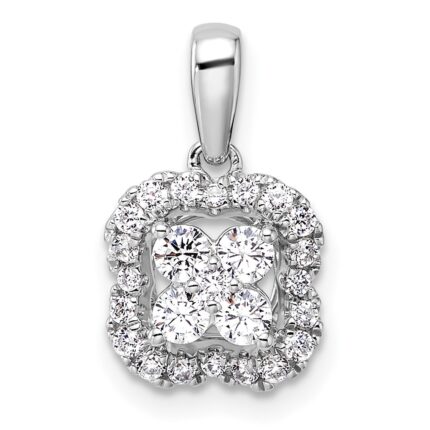 14k White Gold 3/8 carat Lab Grown Diamond VS/SI+ G+ Square Halo Pendant