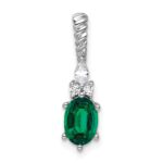 14K White Gold Diamond and 7x5 Oval May/Lab Created Emerald Twisted Chain Slide