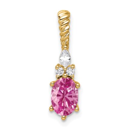 14K Diamond and 7x5 Oval October/Lab Created Pink Sapphire Twisted Chain Slide