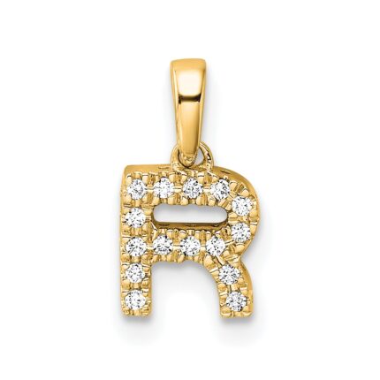 14K  Diamond Letter R Initial with Bail Pendant