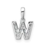 14K  White Gold Diamond Letter W Initial with Bail Pendant - Image 3