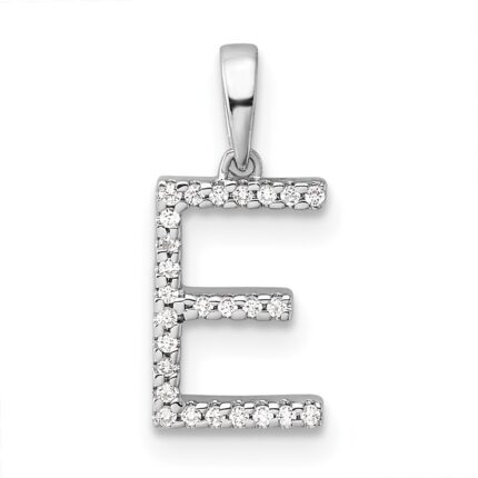 14K White Gold Diamond Letter E Initial Pendant