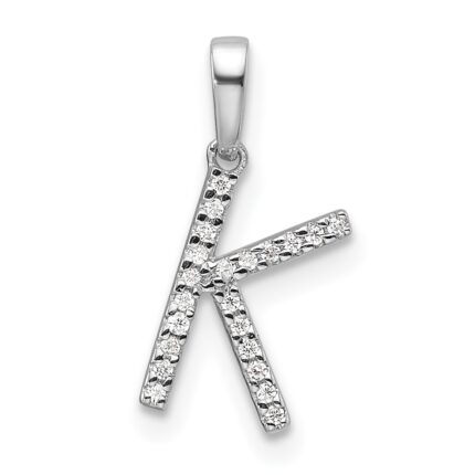 14K White Gold Diamond Letter K Initial Pendant