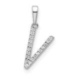 14K White Gold Diamond Letter V Initial Pendant
