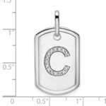 14K White Gold Diamond Initial C Dog Tag Charm - Image 4
