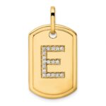 14K Diamond Initial E Dog Tag Charm