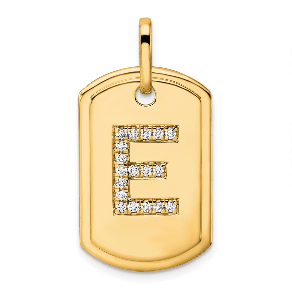 PM9842E-022-YA.jpg 14K Diamond Initial E Dog Tag Charm - Image 1
