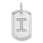14K White Gold  Diamond Initial I Dog Tag Charm