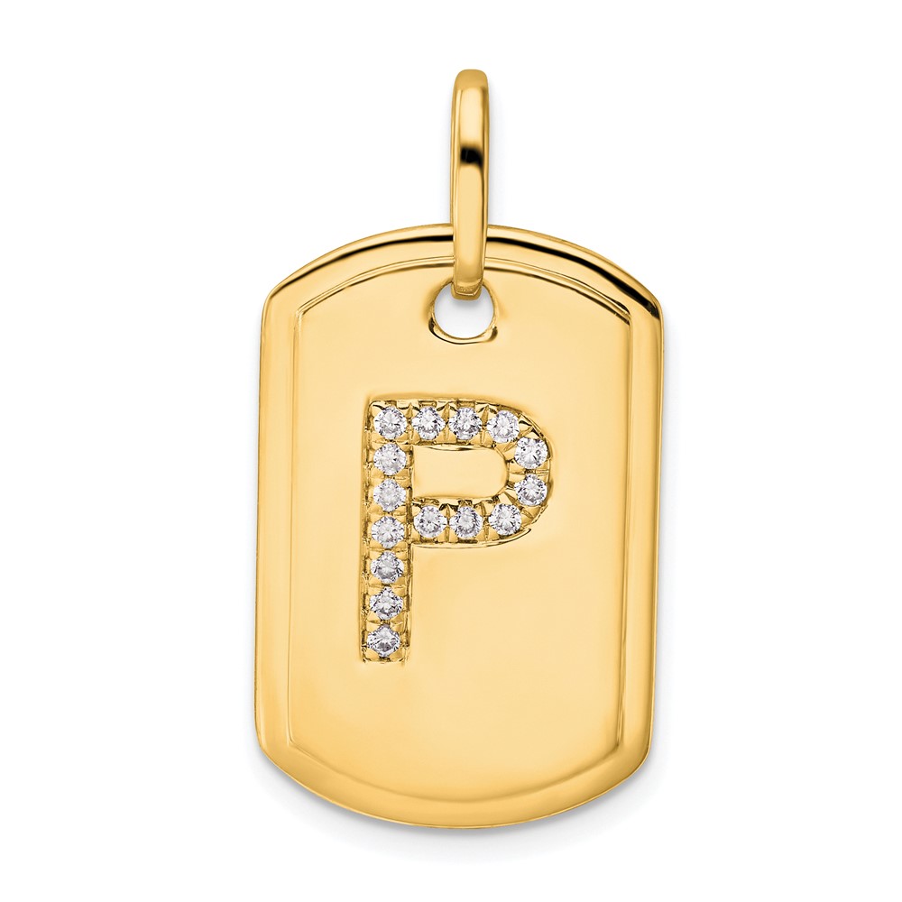 PM9842P-018-YA.jpg 14K Diamond Initial P Dog Tag Charm - Image 1