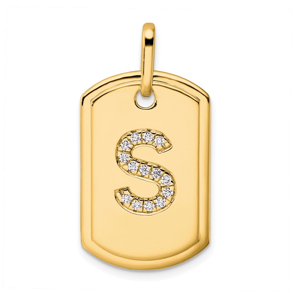PM9842S-017-YA.jpg 14K Diamond Initial S Dog Tag Charm - Image 1