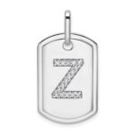 14K White Gold  Diamond Initial Z Dog Tag Charm