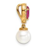 14K 6-7mm Round White Freshwater Cultured Pearl/Pear Ruby/Diamond Teardrop Chain Slide - Image 2