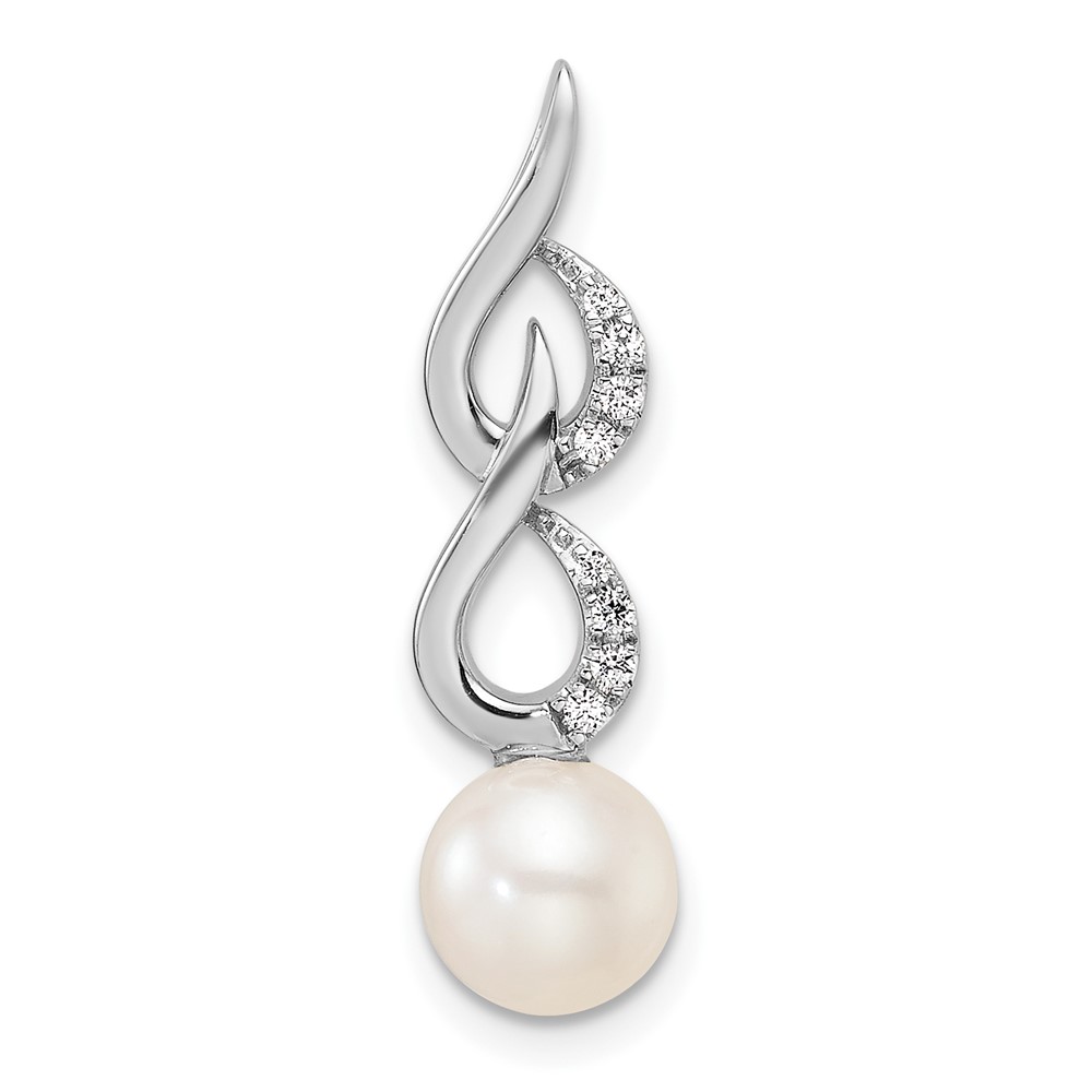 PM9995-006-WAA.jpg 14K White Gold Polished 1/20 carat Diamond and White Freshwater Cultured Pearl Chain Slide - Image 1