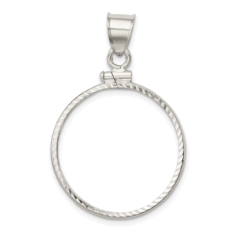 QBC4.jpg Wideband Distinguished Coin Jewelry Sterling Silver Polished and Diamond-cut 24.1 x 1.7mm $0.25 Screw Top Coin Bezel Pendant - Image 1