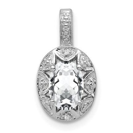 Sterling Silver Rhodium-plated Diam. & White Topaz Pendant