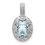 Sterling Silver Rhodium-plated Diam. & Aquamarine Pendant