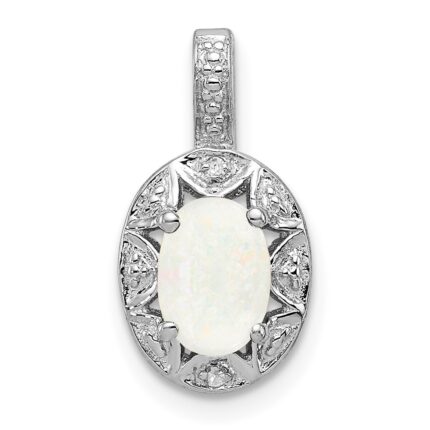 Sterling Silver Rhodium-plated Diam. & Created Opal Pendant