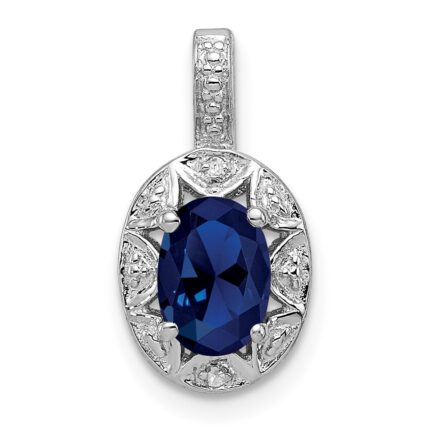 Sterling Silver Rhodium-plated Diam. & Created Sapphire Pendant