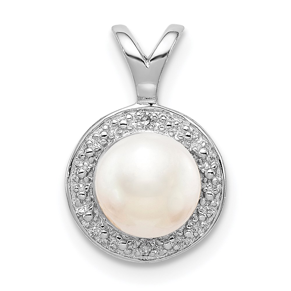 QBPD11JUN.jpg Sterling Silver Rhodium-plated Diam. & FW Cultured Pearl Pendant - Image 1