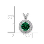 Sterling Silver Rhodium-plated Diam. & Created Emerald Pendant - Image 5