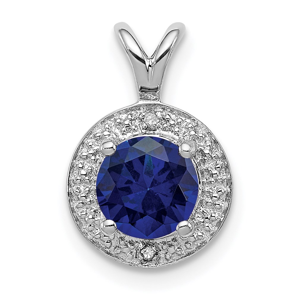 QBPD11SEP.jpg Sterling Silver Rhodium-plated Diam. & Created Sapphire Pendant - Image 1