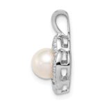 Sterling Silver Rhodium-plated Diam. & FW Cultured Pearl Pendant - Image 2