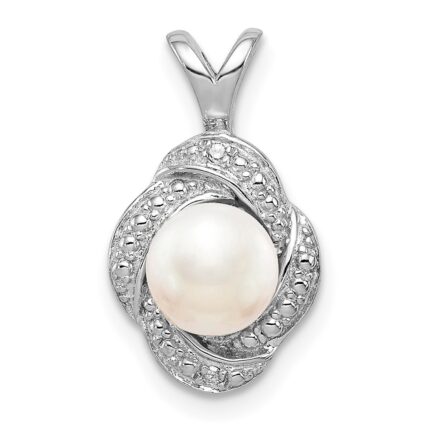 Sterling Silver Rhodium-plated Diam. & FW Cultured Pearl Pendant